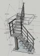 Dessin projet d'un escalier réalisé en tôle acier avec marche et palier en tôle larmée pliée et garde-corps en tube rectangle 50x30.